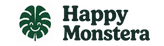 The Happy Monstera logo, featuring a dark green stylized monstera leaf with a smiling face next to the words 'Happy Monstera' in dark green serif text